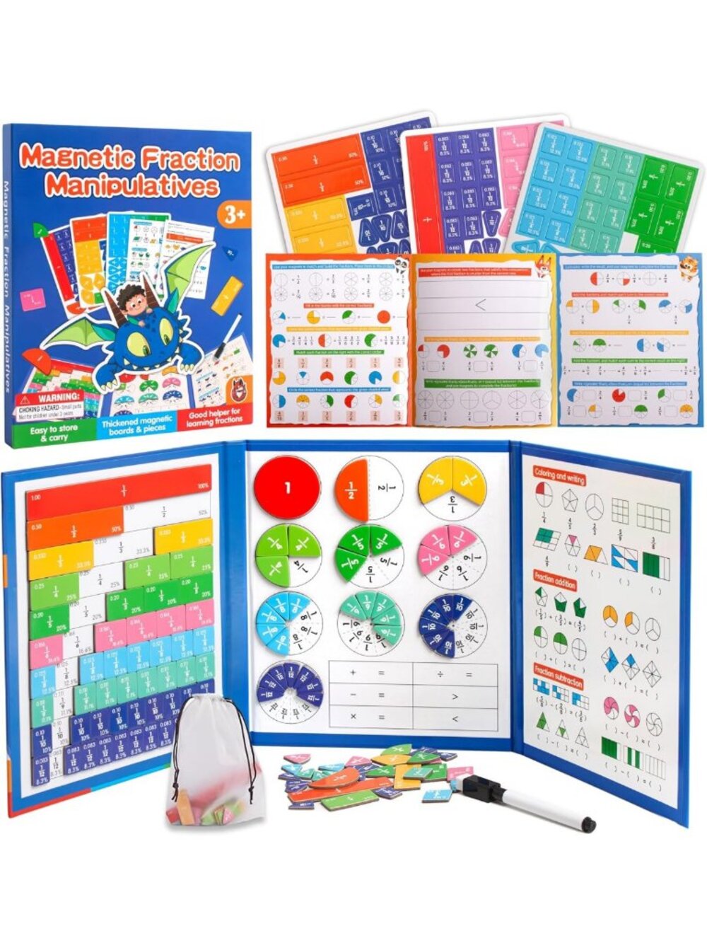 Magnetic Fraction Manipulatives Set - Educational Tiles & Circles for Kids, Math